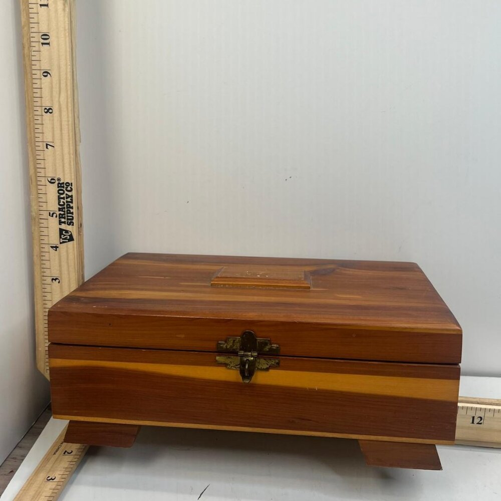 Vintage Wooden Jewelry Box with Brass Latch and Mirror Decorative Storage Chest - Picture 1 of 7